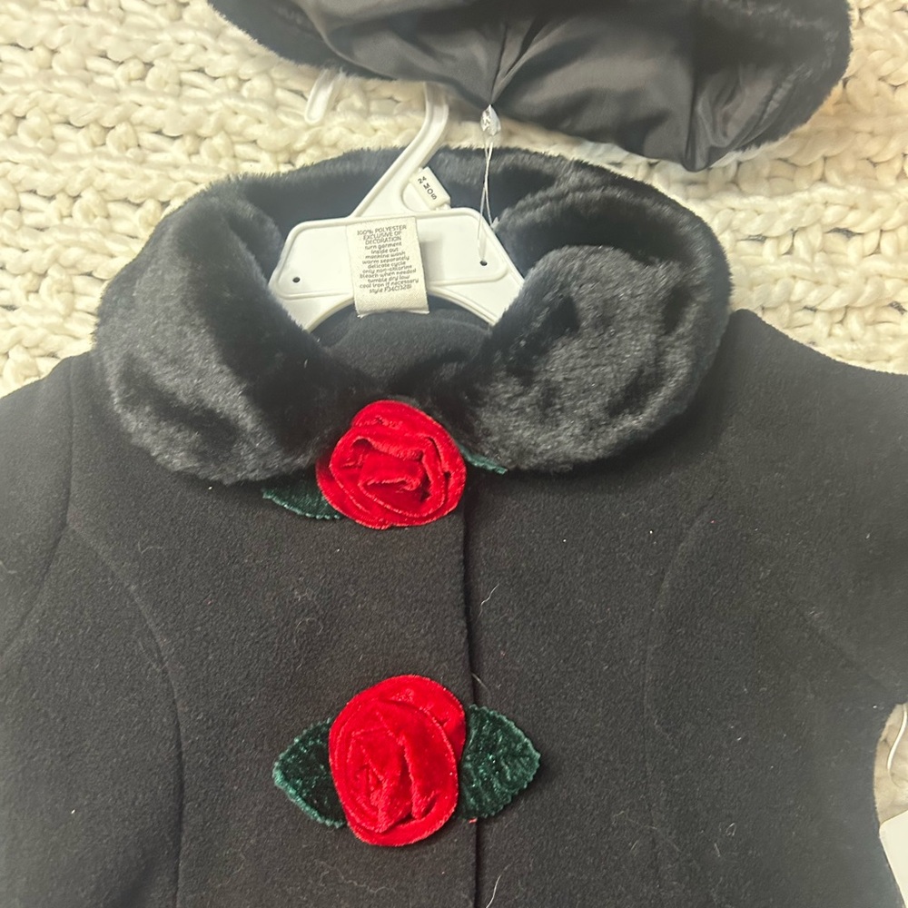 Starting Out Black Pea Coat with Red Floral Accents 18-24 m nwt - Picture 2 of 3